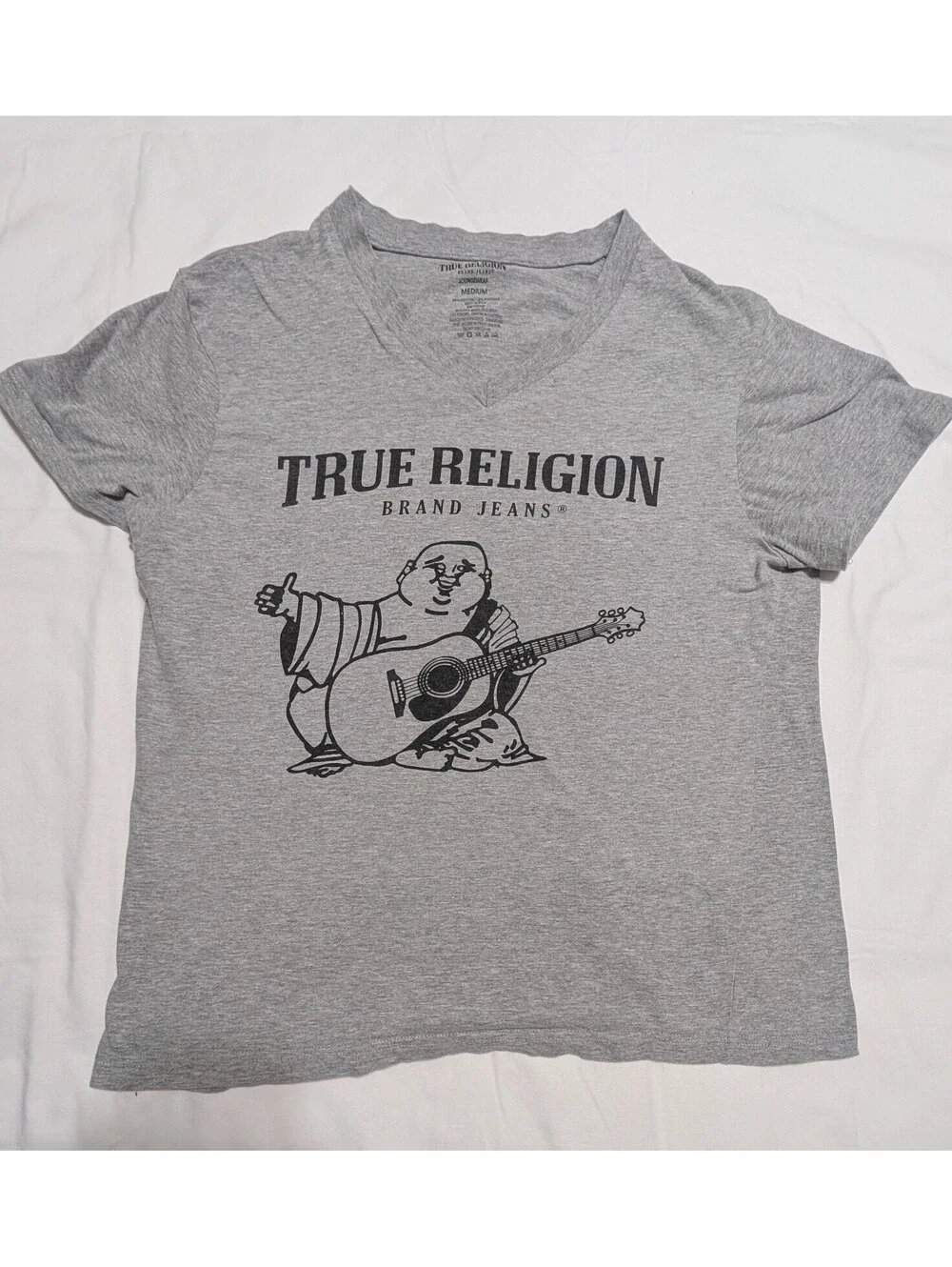 True Religion Loungewear Medium Gray Buddha Guitar Graphic T-Shirt M